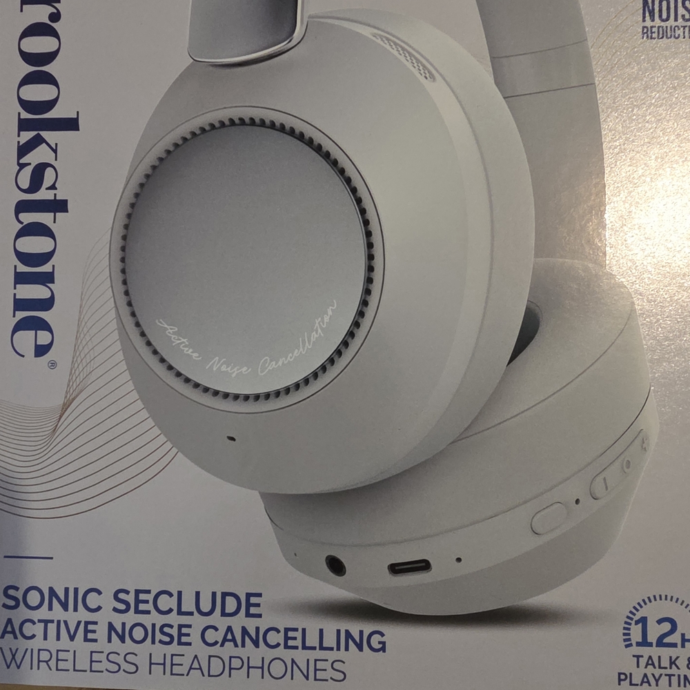 Brookstone White Active Noise Cancelling Wireless Headphones